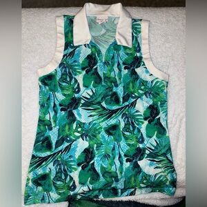 Tommy Bahama Women’s Green and Blue Leaf Print Golf Top